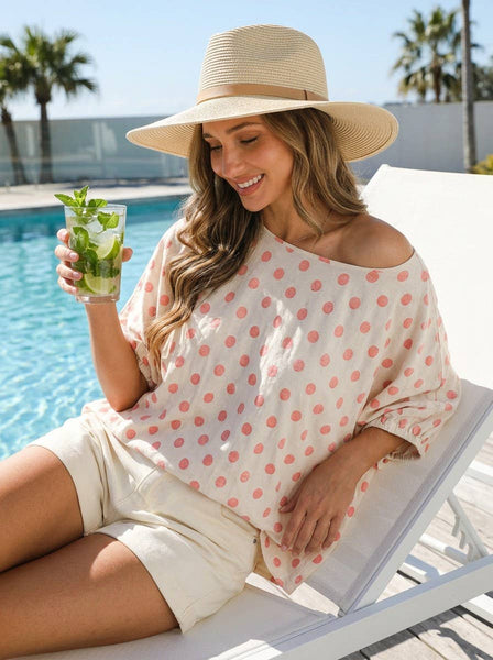 Polka Dot Printed Chic & Flowy Blouse Top VT83084C:
