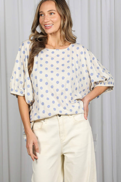 Polka Dot Printed Chic & Flowy Blouse Top VT83084C: