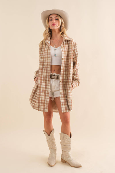 34224J - Yarn Dyed Plaid Metallic Wool Blend Button Jacket: BLACK / L
