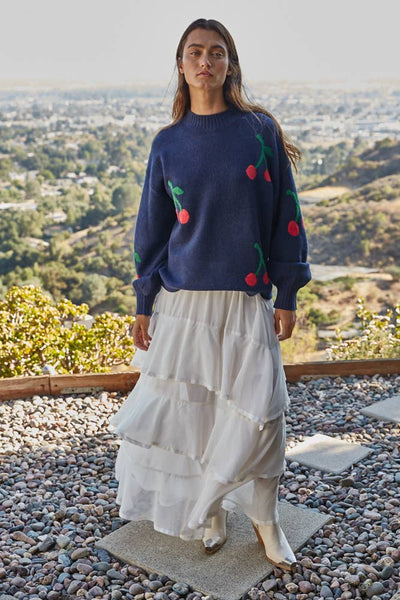 W2269 | Knit Sweater Acrylic Polyester Spandex Cherry Print: Warm Taupe / S