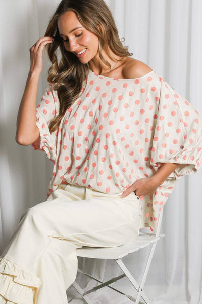 Polka Dot Printed Chic & Flowy Blouse Top VT83084C: