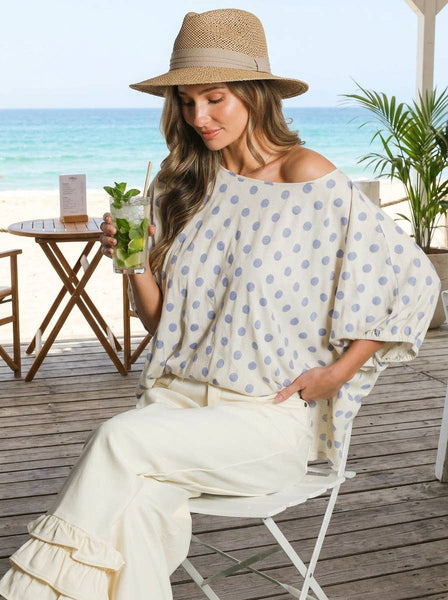 Polka Dot Printed Chic & Flowy Blouse Top VT83084C: