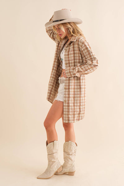 34224J - Yarn Dyed Plaid Metallic Wool Blend Button Jacket: BLACK / L