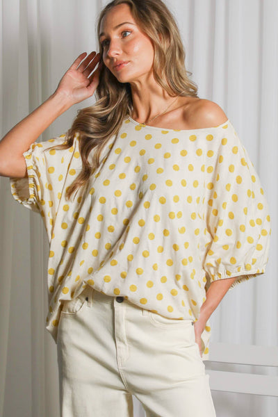 Polka Dot Printed Chic & Flowy Blouse Top VT83084C: