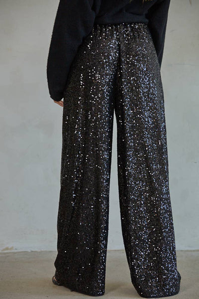 L7584 | Sequin Wide Leg Pants: Black / S