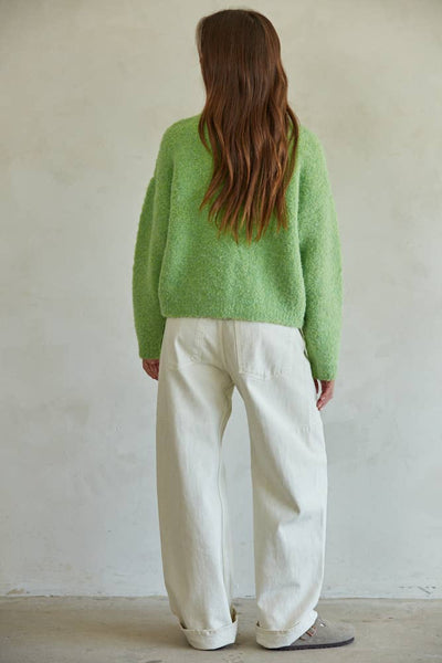 W1593 | Knit Sweater Long Sleeve Pullover Top: Lime Green / L