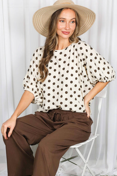 Polka Dot Printed Chic & Flowy Blouse Top VT83084C: