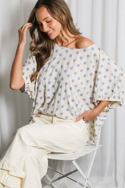 Polka Dot Printed Chic & Flowy Blouse Top VT83084C: