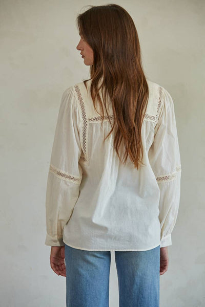 L7592 | Woven Cotton Long Sleeve Button Up Round Neck Top: Dusty Salmon / L