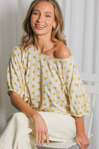 Polka Dot Printed Chic & Flowy Blouse Top VT83084C: