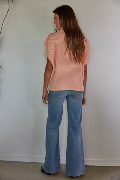 W1602 | Knit Sweater Ribbed Turtleneck Vest Top: Peach / M